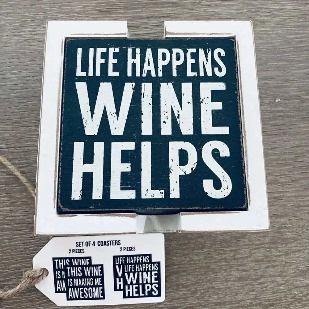 NWT 4-pc Rustic Wine Lover Coasters Set - Picture 2 of 3